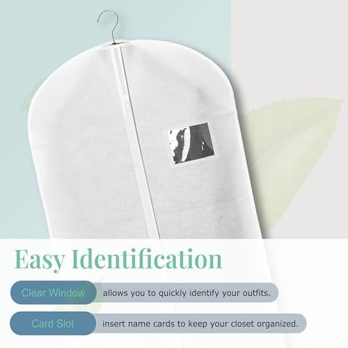 2-Pack Breathable Garment Bags for Hanging Clothes – Dust-Proof Suit & Dress Covers with Clear Window – Waterproof, Foldable Closet Storage Organizer for Coats, Gowns, and Jackets (White, 32")
