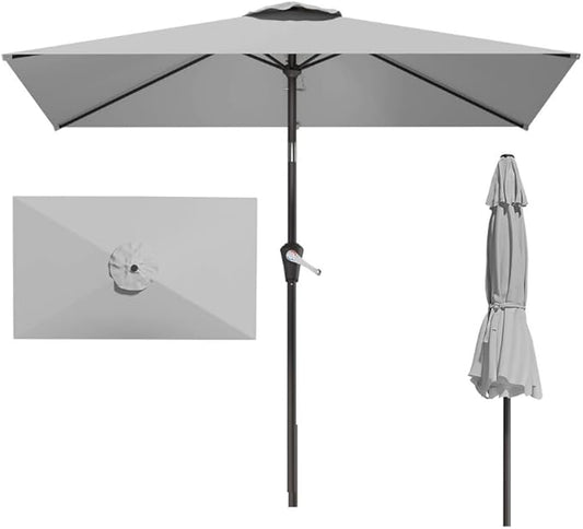 6.5' x 10' Rectangular Patio Umbrella Large Outdoor Market Umbrella w/UV Protection, Push Button Tilt and Crank Lift, Rectangle Table Umbrella for Garden, Deck, Pool, Patio, Light Gray