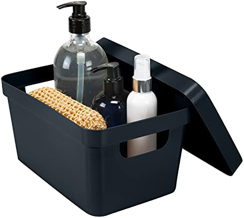Simplify Small Vinto Storage Box | Click Tight Lid | Dimensions: 9.76" x 6.69" x 4.84" | Stackable | Home Organization | 2 Handles | Black Charcoal, 1 Count (Pack of 1)