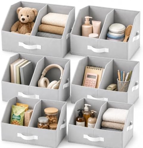 Closet Organizers Storage, Small Collapsible Bin 6pc, Light Gray