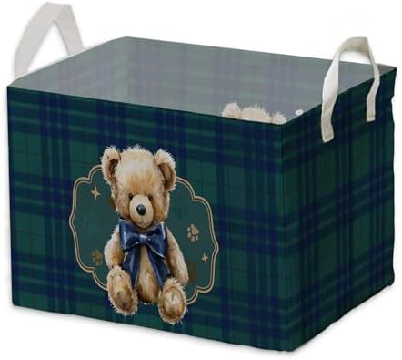 Teddy Bear Baby Shower Decorations,Teddy Bear Storage Baskets,Bear Nursery Decor,Large Square Canvas Laundry Hamper With A Waterproof PE Coating,Foldable Kids Toy Clothes Bins for Bedroom