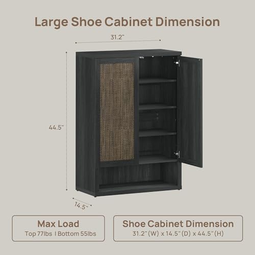 SICOTAS 96.8" Wide Tall Rattan Shoe Storage Cabinet for Entryway with Doors
