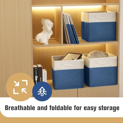 FinishingBo 13x13x13 Storage Cube Bins 4 Pack, Cube Shelf Baskets