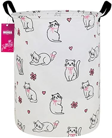 Laundry Hamper Large Canvas Fabric Storage Basket Love cat