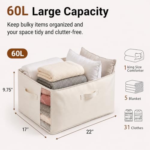 6Pack Canvas Storage Bags for Clothes & Comforters with Clear Window, Beige