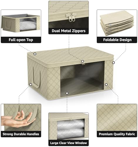 Sorbus Medium Clothes Storage Bags - Foldable Blanket Storage Bins for Organizing Bedroom, Closet, Clothing, Comforter, Organization with Clear Window, Lids and Carry Handles - Set of 8