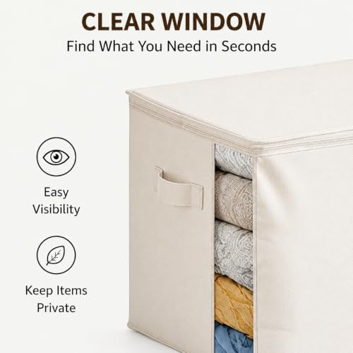 6Pack Canvas Storage Bags for Clothes & Comforters with Clear Window, Beige