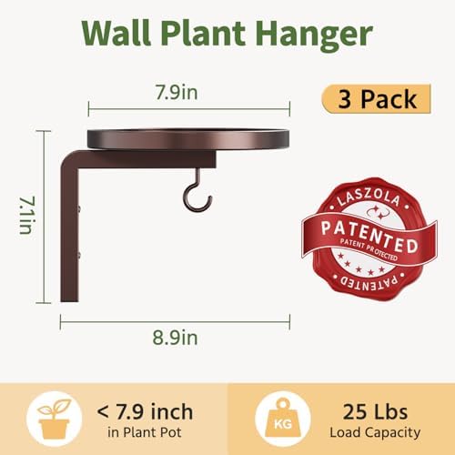 LASZOLA Plant Hanger Holder Window Shelf Wall Mounted Indoor, 3 Pcs Brown