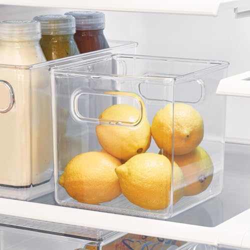 iDesign Plastic Pantry Storage Organizer Bin, 6" x 6" x 6" | Easy Grip Handles, Kitchen Storage, Freezer and Fridge Organizer, Clear