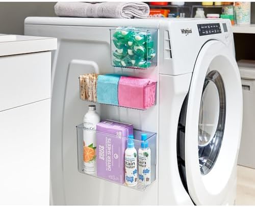 iDesign Magnetic Large Clear Plastic Organizer Bins | Laundry Room Storage