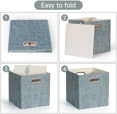 Posprica Storage Boxes, Foldable Organiser Cube Basket Bin, Thick and Heavy Duty (28×28×28cm/4pcs, Teal)