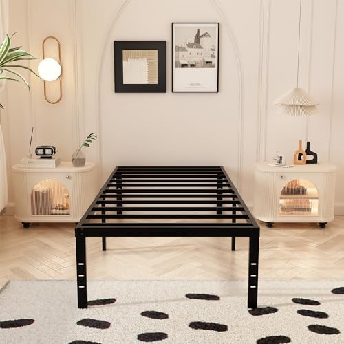 Maenizi 18 Inch Twin XL Bed Frames with Fabric Cover, Heavy Duty Metal Twin XL Platform Bed Frame, No Box Spring Needed, Support Up to 2500 lbs, Easy Assembly, Noise Free, Black