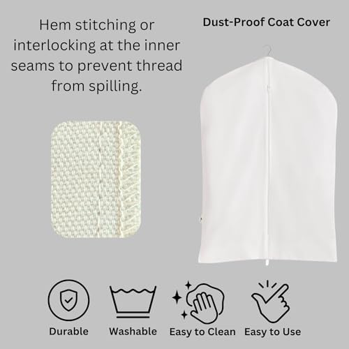 Premium 100% Cotton Cover – 60" Off-White Soft Fabric Suit Cover with YKK Zipper – Breathable, Washable, Dust-Proof Storage for Suits, Long Coats, Dresses, Jackets & Travel/Closet Use
