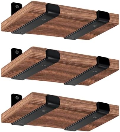 6 Pack - 5.5" L x 4" H x 1.5" W J Lip Shelf Brackets Rustic Farmhouse Iron Wall Floating Shelf Bracket Metal Shelf Bracket Industrial Shelf Supports with Screws Black