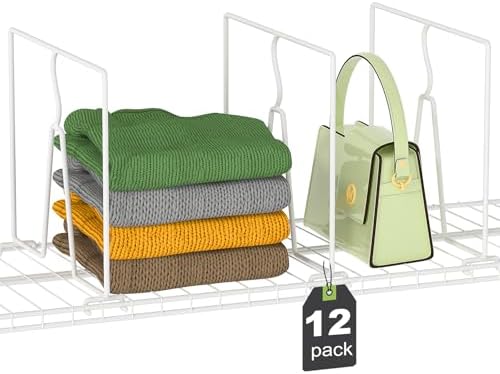 SortNStore Wire Shelf Dividers for Closet: Tall 10.6in x Deep 12in, 12 Pack