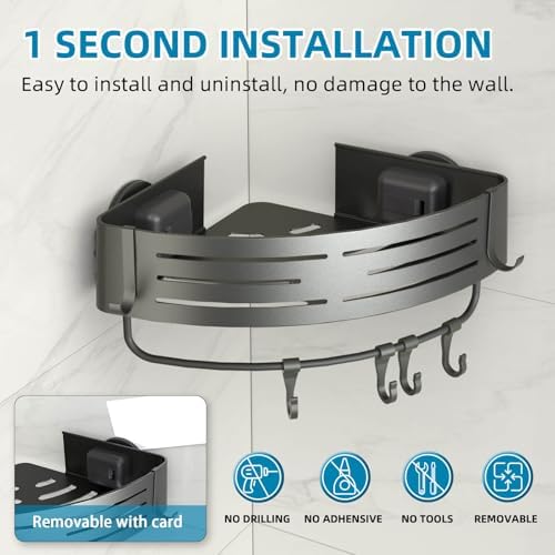 Onemake Corner Shower Caddy with Suction Cups, 1-Pack Shelf for Bathroom