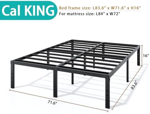 LUMUNANCE Metal Bed Frame California King Size - 16 Inch Heavy-Duty Cal King Platform Bed Frame No Box Spring Needed, Easy Assembly, Noise-Free, Sturdy Mattress Foundation, Underbed Storage Space