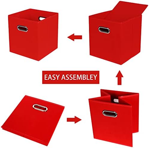 Fabric Cloth Storage Bins,Fabric Cube Bins Organizer with Dual Handles Foldable Cube Storage Baskets for Home Bedroom Storage,Set of 3,(Red)