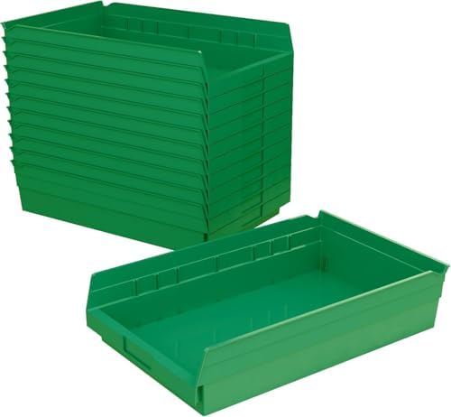 Akro-Mils 30178 Heavy Duty Plastic Shelf Bins, 18"x 11"x 4", Green, 12-Pk