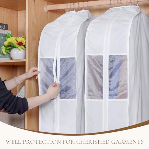Univivi 40 Inch Cotton Garment Bags for Hanging Clothes 4 Pack, White