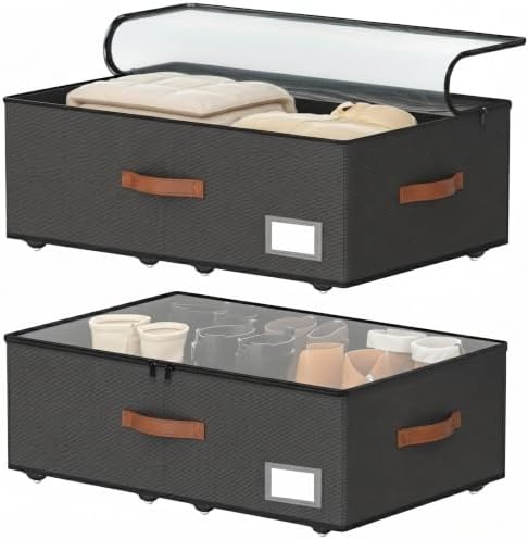 Shiningfuture Underbed Storage With Wheels, No Assemble Required 12 inches Height Under bed Storage Bins,Large Capacity Rolling Shoe Storage Containers，Dorm clothes Storage