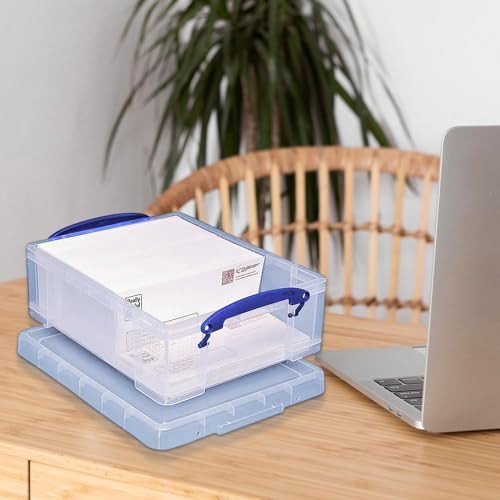 Really Useful Box 4 Pack Storage Bins, Clear Plastic Stackable Organizing Totes, 8.1 Liter