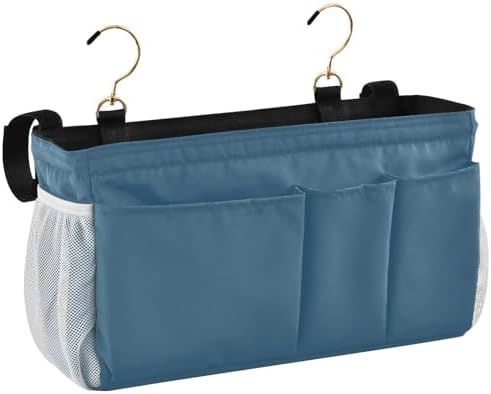 Caribbean Blue Bedside Caddy Storage Bag Bedside Organizer for Bunk Bed Headboards College Bedside Shelf Hanging Organizer 6 Pockets with Hooks for Book Glasses Phone Holder