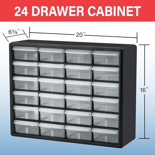 Akro-Mils 24-Drawer Plastic Storage Cabinet, 20" W x 6" D x 16" H, White