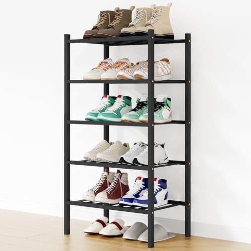 Smiry Bamboo Shoe Rack, 8 Vertical Slats, 5 Tier - 17.3" Wide, Black