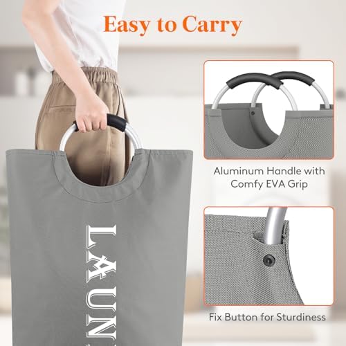 Lifewit 2 Pack 120L Laundry Basket with Aluminum Handles, Silver Grey | Collapsible Large Laundry Hamper, Waterproof Fabric, Freestanding Dirty Clothes Hampers for Dorm, RV, Bedroom, Laundry Room
