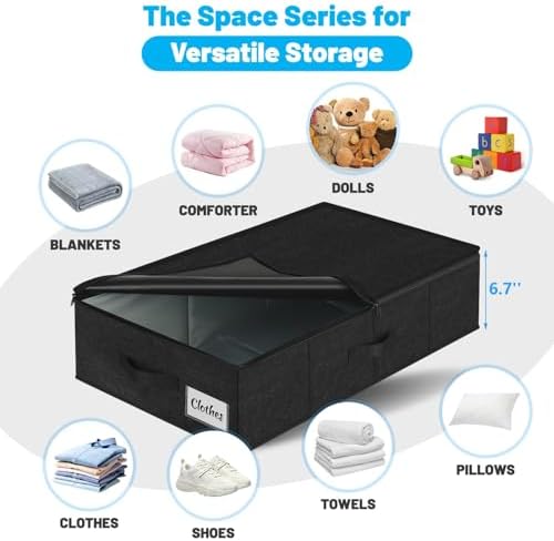 Under Bed Storage Container Bins 2 Pack, Low Profile Foldable Underbed Clothes Storage Organizer W/ Ultra Thick Fabric and Sturdy Bottom/Sides, Dual Zipper Storage Box for Dorm and Home 30x16x6.7"