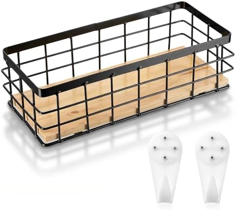Xthrotsenk Metal Wire Storage Basket Farmhouse Small Basket Bin with Wooden Bottom Farmhouse Decor, Containers Organizing Baskets Caddy Bin for Kitchen Bathroom Pantry Laundry, 10*4.1*3inch