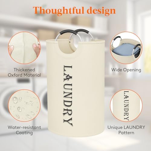 Lifewit 2 Pack 120L Laundry Basket with Aluminum Handles, White | Collapsible Large Laundry Hamper, Waterproof Fabric, Freestanding Dirty Clothes Hampers for Dorm, RV, Bedroom, Laundry Room