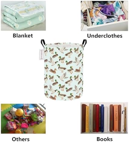 Foldable Waterproof Round Fabric Laundry Basket Home, Mallard Duck | Large Capacity, For Apparel Textiles, Plush Goods Storage, Whole House Tidying