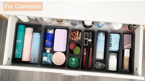 Kutesna 25PCS Interlocking Drawer Organizer, Plastic Desk Organizer Set | 4-Size Versatile Storage Bins,BPA-free, Non-slip, Fits Any Drawer for Cosmetics, Bathroom, Tools, Kitchen and Office
