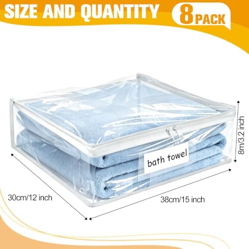 Plastic Storage Bags with Easy-Glide Zipper, Pack of 6, Durable Clear Vinyl Zippered Storage Bags for Clothes Sweaters Comforters Blankets Sheets Bedding (14.2 x 12 x 3.2 Inch, Transparent White)