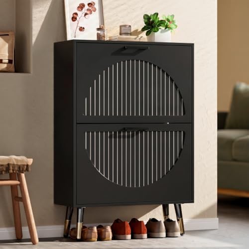 Farmhouse Shoe Cabinet Storage for Entryway, Slim Hidden Shoe Rack Cabinet