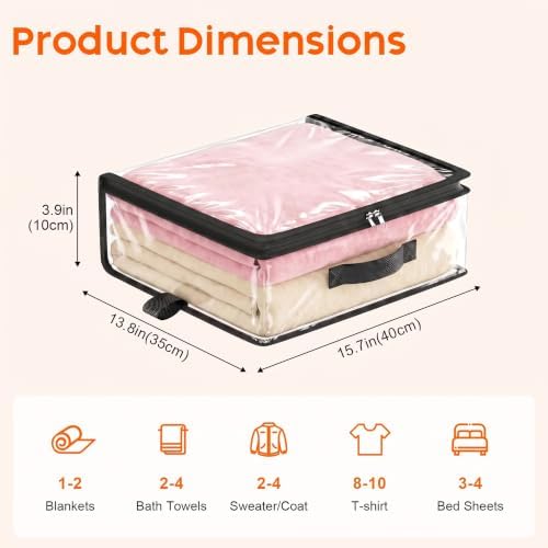5 Pack Clear Storage Bags with Zipper Handles, Sheet Organizers and Storage