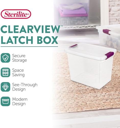 Sterilite ClearView Latch Boxes, Storage Bins with Lids, 27 Quart, 12-Pack