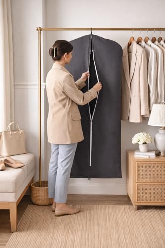 Premium 100% Cotton Garment Bags – 35" Gray Canvas Suit Cover with YKK Zipper – Breathable, Dust-Proof Storage for Suits, Coats, Dresses, Jackets & Travel/Closet Use