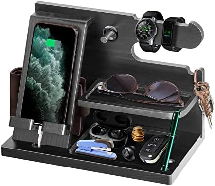 Gifts for Men Bedside Organiser Wood Phone Docking Station Dad Birthday Gifts for Him Nightstand Key Wallet Watch Stand Mens Gifts for Xmas Presents for Dad Husband Boyfriend Anniversary & Christmas