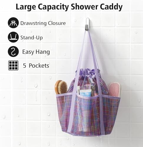 Mesh Shower Caddy Portable with Drawstring - 2-Handle Shower Bag for Dorm