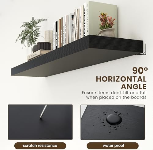 FLYJOE Deep Floating Shelves, 55'' x 12'' Black Shelves for Wall Set of 1