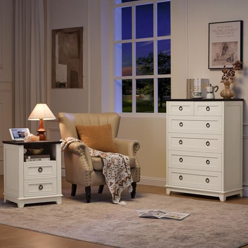 Joaxswe Farmhouse 6 Drawer Dresser for Bedroom Set of 2, 41" Tall Small Dressers & Chest of Drawers, Rustic Wood Dresser with Metal Handle, Storage Organizer Closet for Living Room, Hallway, Entryway | Chest of Drawers, Rustic Wood Dresser with Metal H...