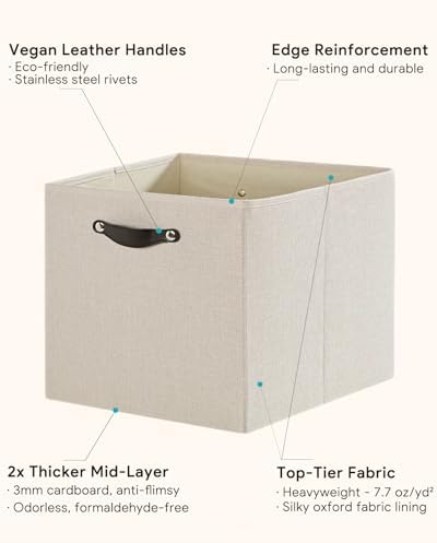 Cube Storage Bins | 11.8"x11.8"x11.8", Beige, 6 Pack