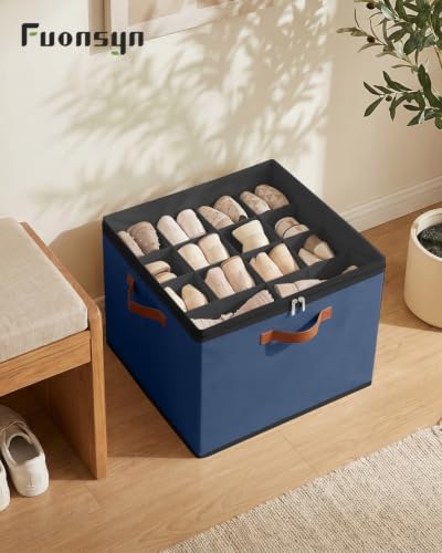 3 Pack Foldable Shoe Storage Bin Clear Lid Organizer for Entryway,Navy Blue