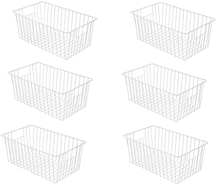 16inch Freezer Wire Storage Organizer Baskets, Household Refrigerator Bins with Built-in Handles for Cabinet, Pantry, Closet