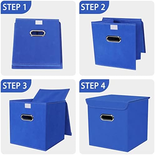 Closet Organizers Fabric Storage Bins With Lids Collapsible Cube Storages Organizer Basket With Handles,Storage Boxes for Clothes Storage,Office,Toys,3 Pack,（Dark Blue
