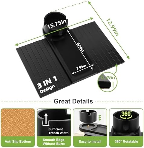 Couch Cup Holder with Phone Stand, Couch Arm Tray for Armrests Over 4.9" | Bamboo Couch Armrest Table with 360° Rotating Phone Stand, 3 in 1 Foldable Sofa Arm Tray Table for Remote, Snacks, Drinks