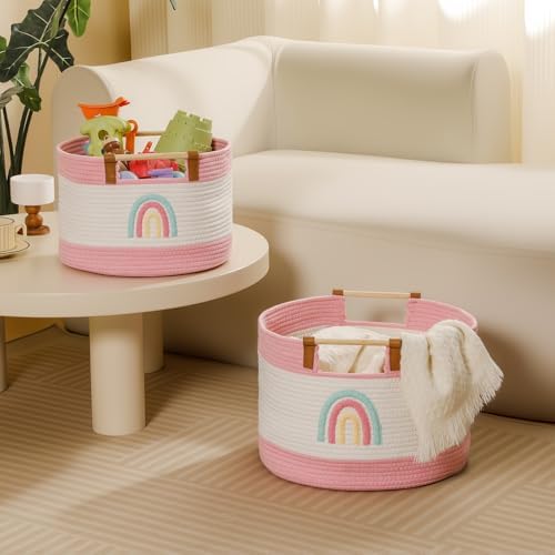 Large Blanket Basket Living Room 35L Baby Laundry Basket Toy Bin for Babies Toddlers Storage Baskets for Organizing Toys, Woven Cotton Rope Laundry Hamper for Nursery Storage Girls Gift Baskets Empty